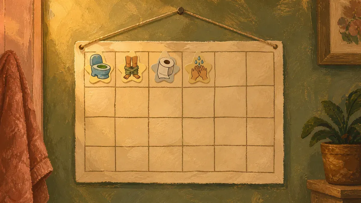 A sticker chart on the wall with only a few stickers filled in