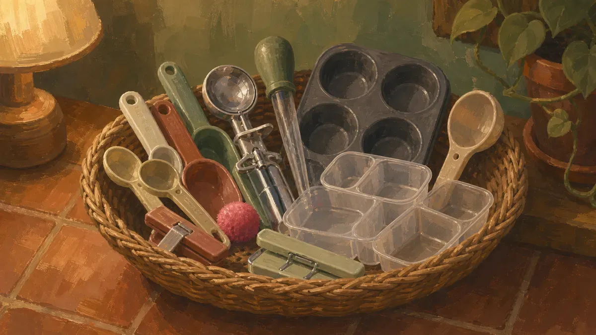 Dollar-store kitchen tools and craft supplies repurposed as sensory bin tools in a cart