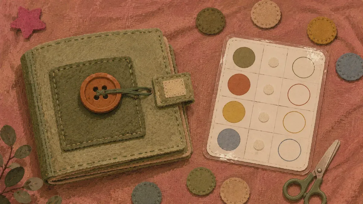 Flat lay comparing a felt busy book page and a printable laminated busy book page