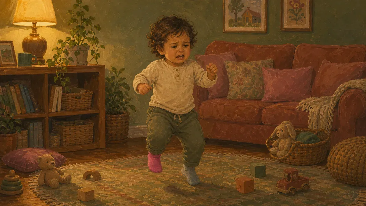 Frustrated wiggly toddler showing yellow zone warning signs of the zones of regulation