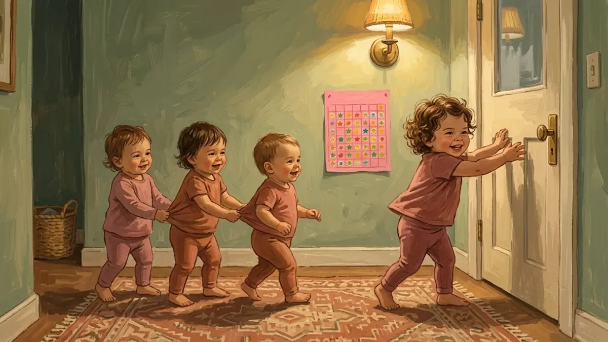 Group of toddlers lining up for a potty break at daycare