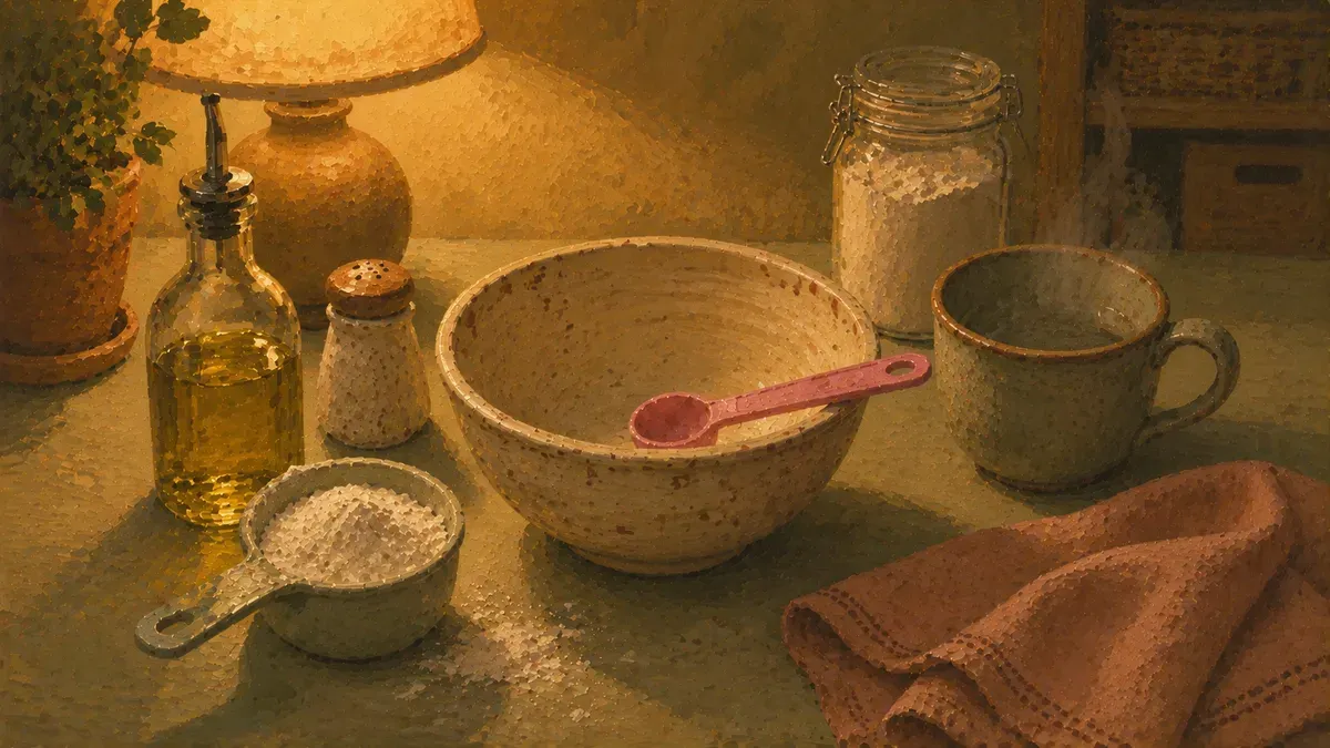 Homemade play dough ingredients mixed in a bowl on a kitchen counter