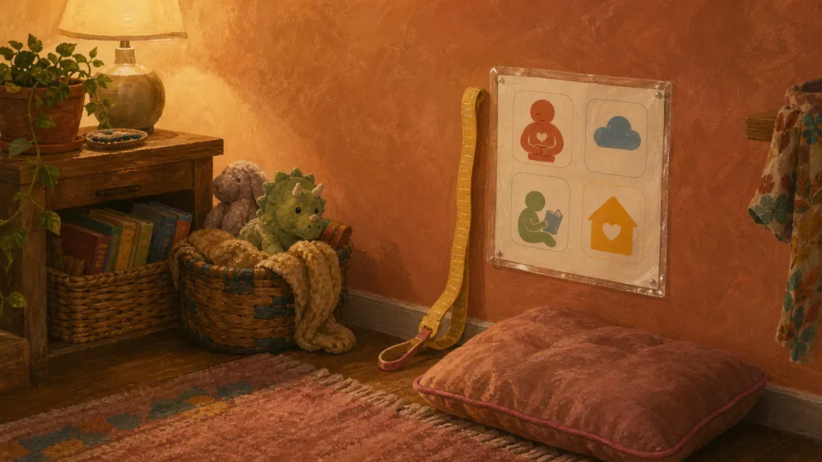 Measuring tape showing 30 to 40 inch poster height against a wall in a kids calm corner