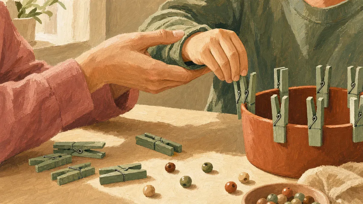 Occupational therapist guiding a child through a hand-strengthening fine motor task