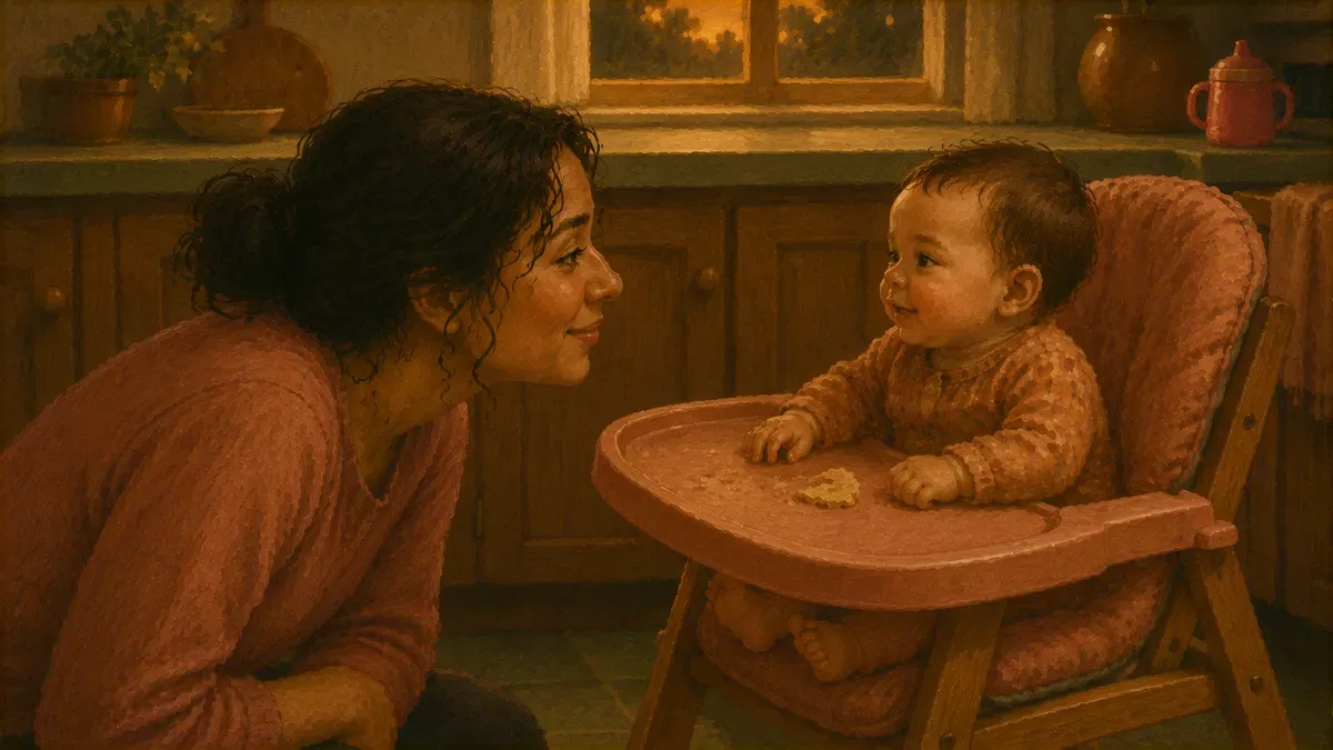 Parent and baby in face-to-face conversation at eye level