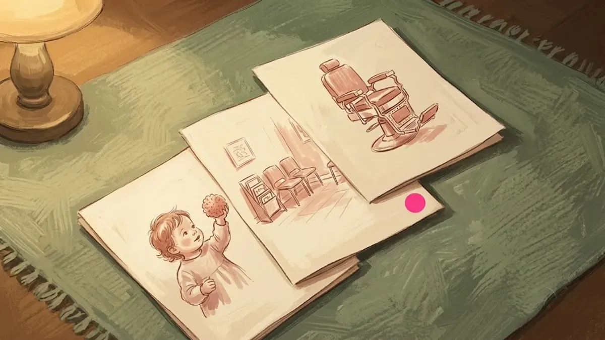 Sample social story pages laid out side by side with simple illustrations