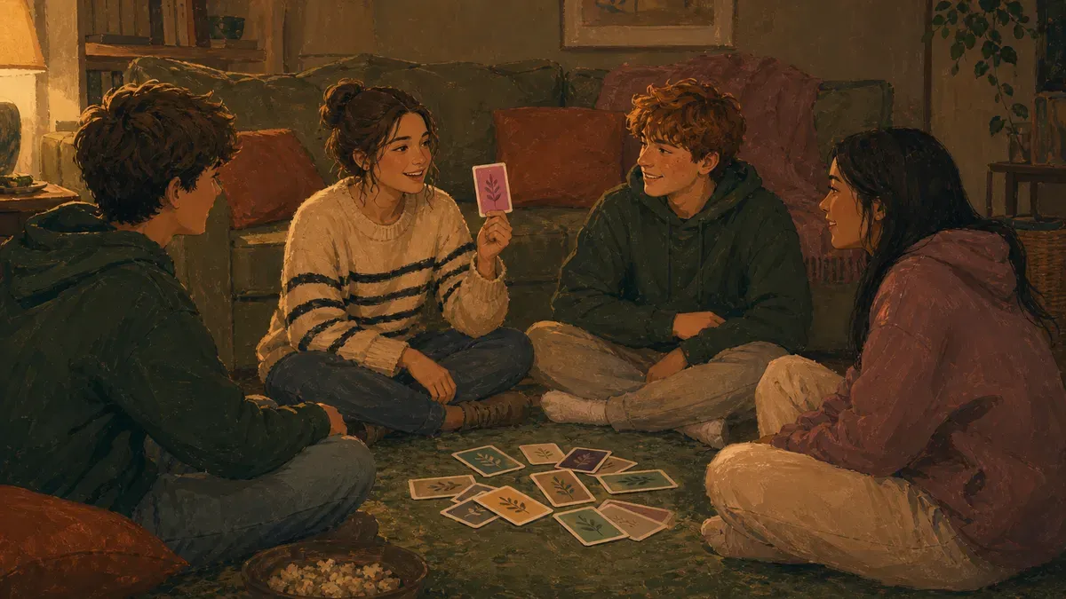 Small group of teens taking turns answering prompts in a relaxed circle